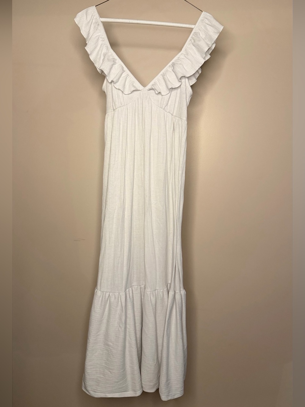 Caution To The Wind White Ruffle V-Neck Maxi